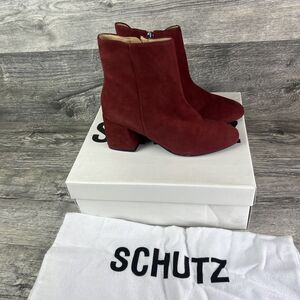 Schutz Asya Suede Boots Red Brown Womens 7B New In Box Designer